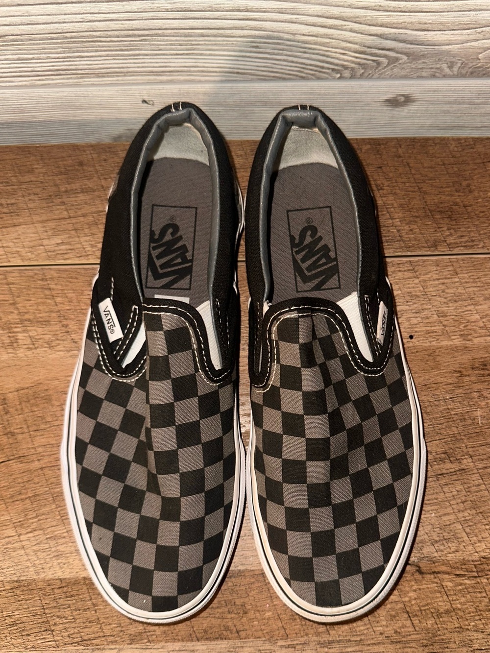Vans Checkerboard Slip-On Loafers in Black and Gray